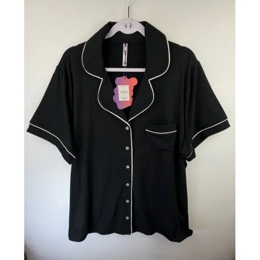 Yitty Cloud Jersey Sleep Top 2X Black Button‎ Soft Pajama Top Loungewear Cozy